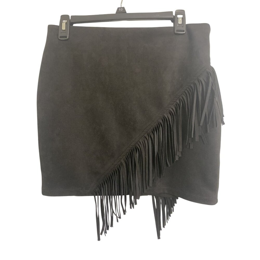 Western L Faux Suede‎ Fringe Mini Skirt Black Coastal Cowgirl